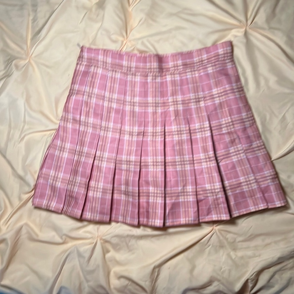 Pink Plaid Pleated Skirt